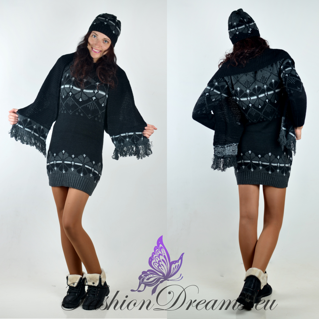 Pikk kampsun + sall + müts