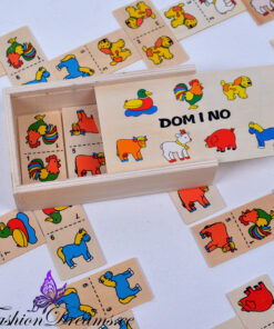 Puidust doomino lauamäng looma piltidega