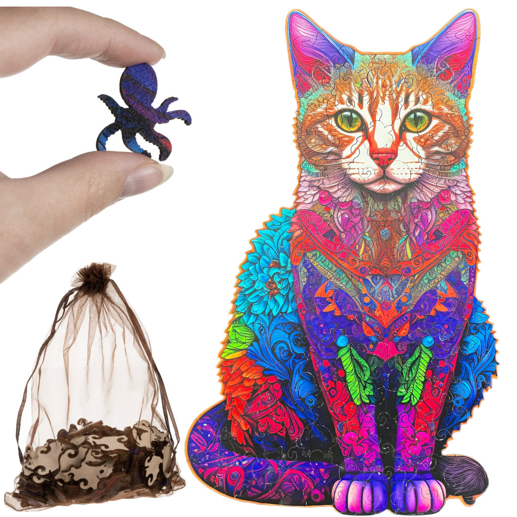 Puidust erikujuliste tükkidega pusle (130 osa) – Soodukas.Com puidust pusle kassiga