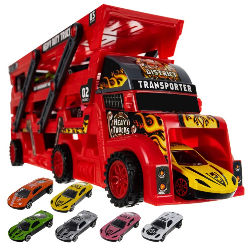 Kiirendusrajaga treilerauto + 6 mudelautot