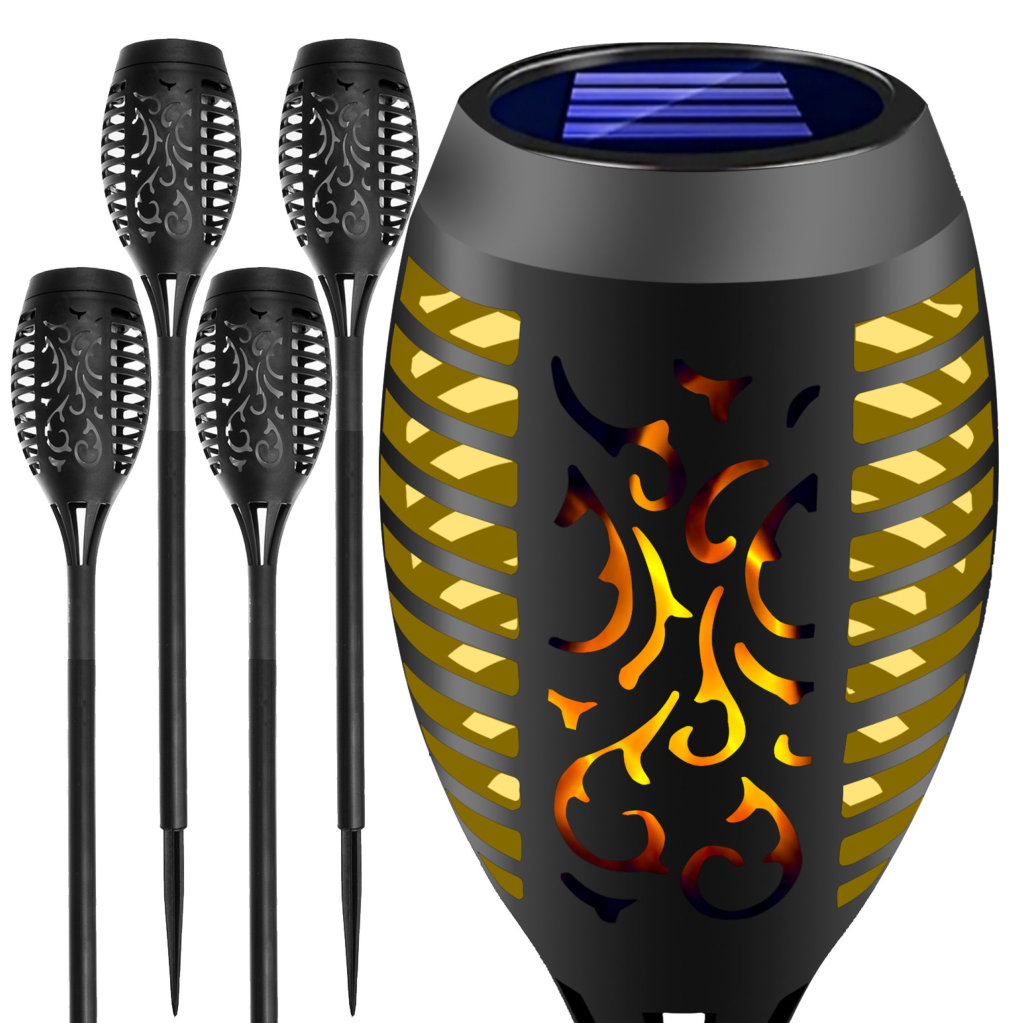 Päikesepatareiga aiavalgustid leegi efektiga 4tk