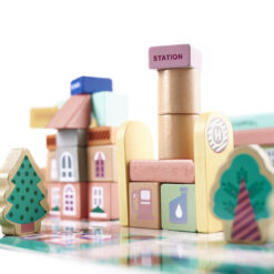 Puidust klotsid linna ning võidusõiduraja ehitamiseks + autod ja figuurid (160 osa) Soodukas.Com