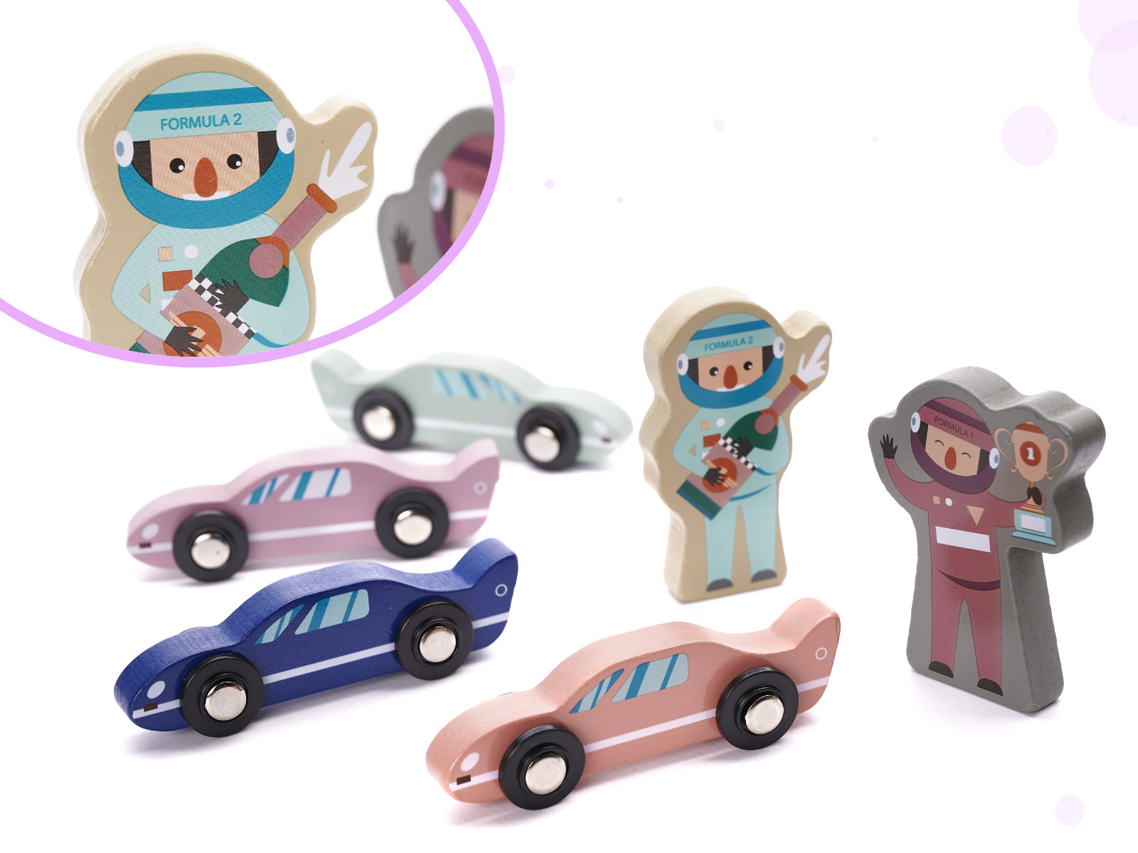 Puidust klotsid linna ning võidusõiduraja ehitamiseks + autod ja figuurid (160 osa) - Image 13