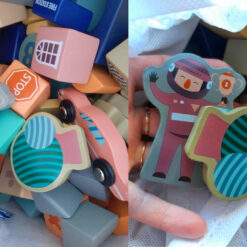 Puidust klotsid linna ning võidusõiduraja ehitamiseks + autod ja figuurid (160 osa) Soodukas.Com