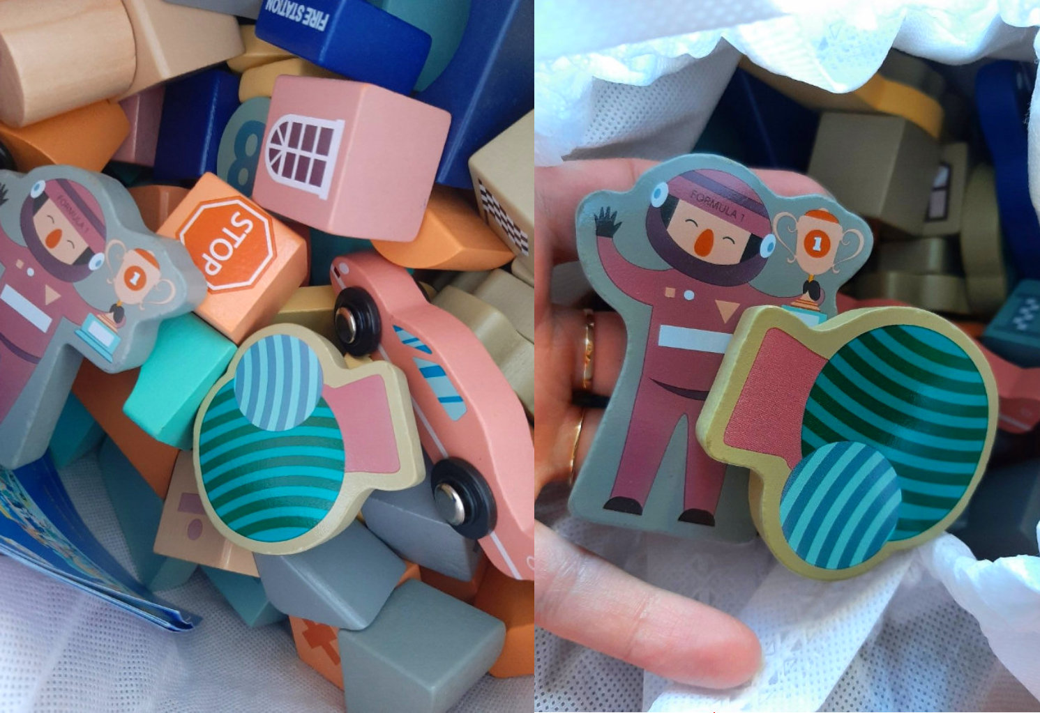 Puidust klotsid linna ning võidusõiduraja ehitamiseks + autod ja figuurid (160 osa) - Image 18