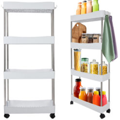 Kitsas ratastega riiul