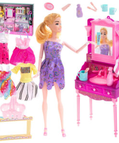 Nukk koos tualettlaua, riiete ja aksessuaaridega