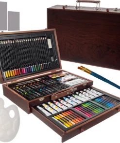 Suur kunstitarvete komplekt puidust kohvris (130 osa)