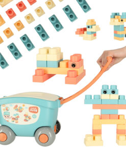 Pehmed ehitusklotsid ratastega hoiukastis