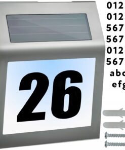 Valgustatud majanumber päikesepaneeliga