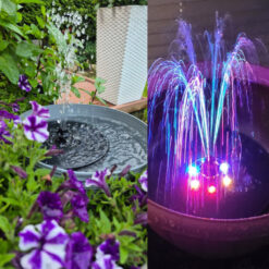 Alternative view of Ujuv purskkaev päikesepaneeli ja LED valgustusega