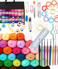 Heegelnõelade ja tarvikute komplekt (73 osa) + 40 tokki lõnga