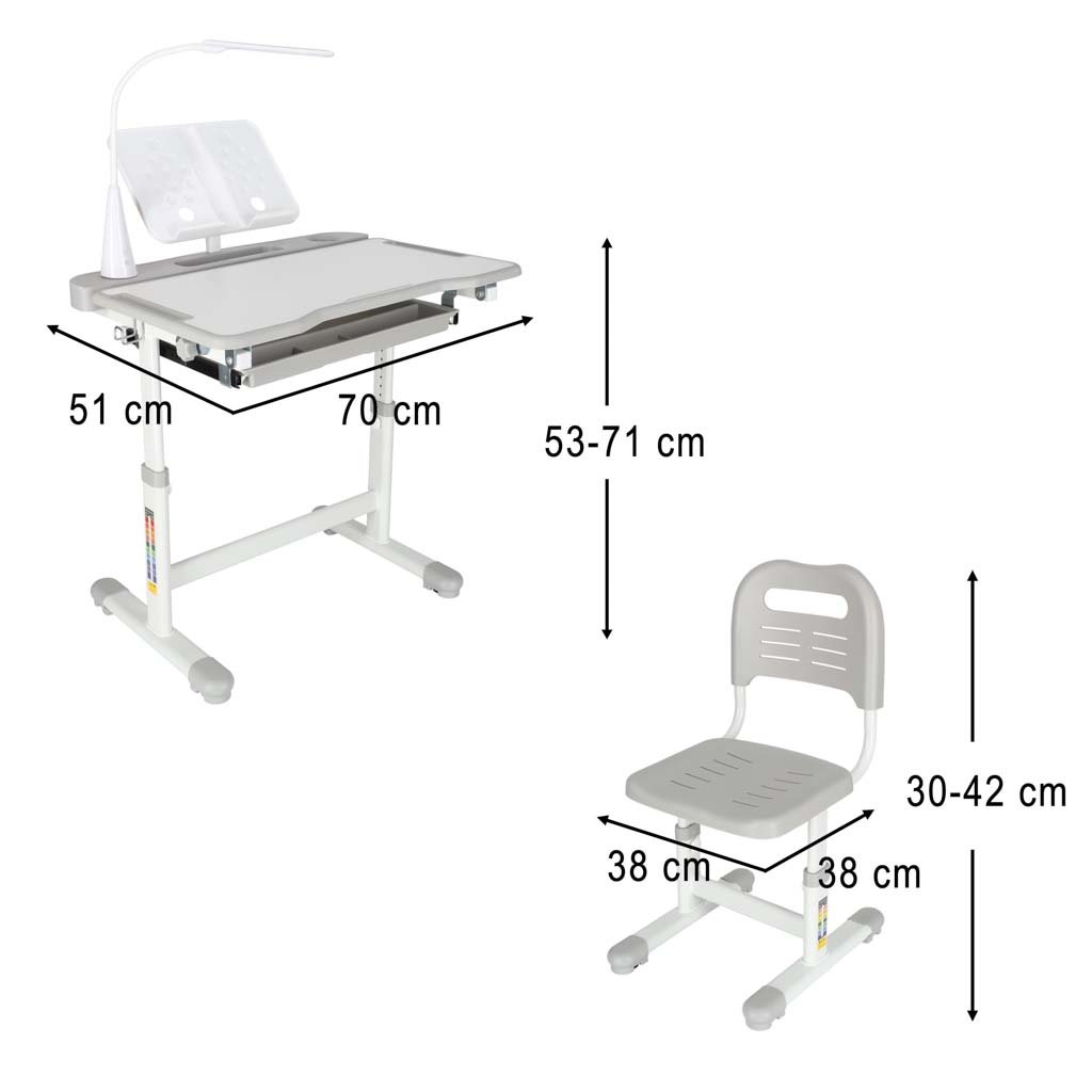 Reguleeritav laste kirjutuslaud ja tool + LED lamp ja lisad - Image 12