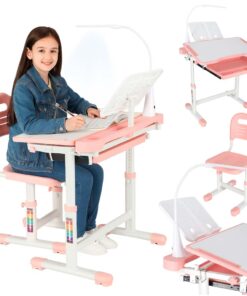 Reguleeritav laste kirjutuslaud ja tool + LED lamp ja lisad