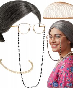 Vanaema kostüüm - parukas, prillid, aksessuaarid