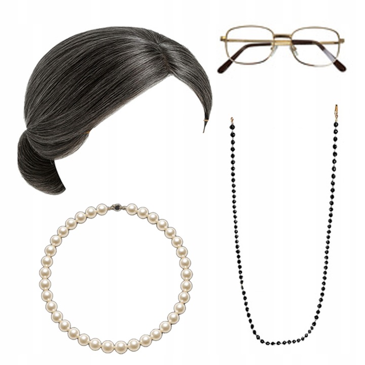 Vanaema kostüüm - parukas, prillid, aksessuaarid - Image 4