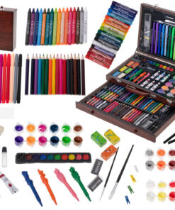 123-osaline kunstitarvete komplekt puidust kohvris