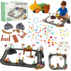 153-osaline magnetiline autorada – magnetklotsid, auto ja põnev lilleaed