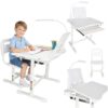 Ergonoomiline reguleeritav laste kirjutuslaud ja tool + LED lamp ja lisad