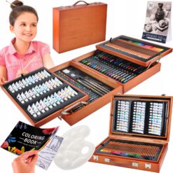 177-osaline kunstitarvete komplekt puidust kohvris