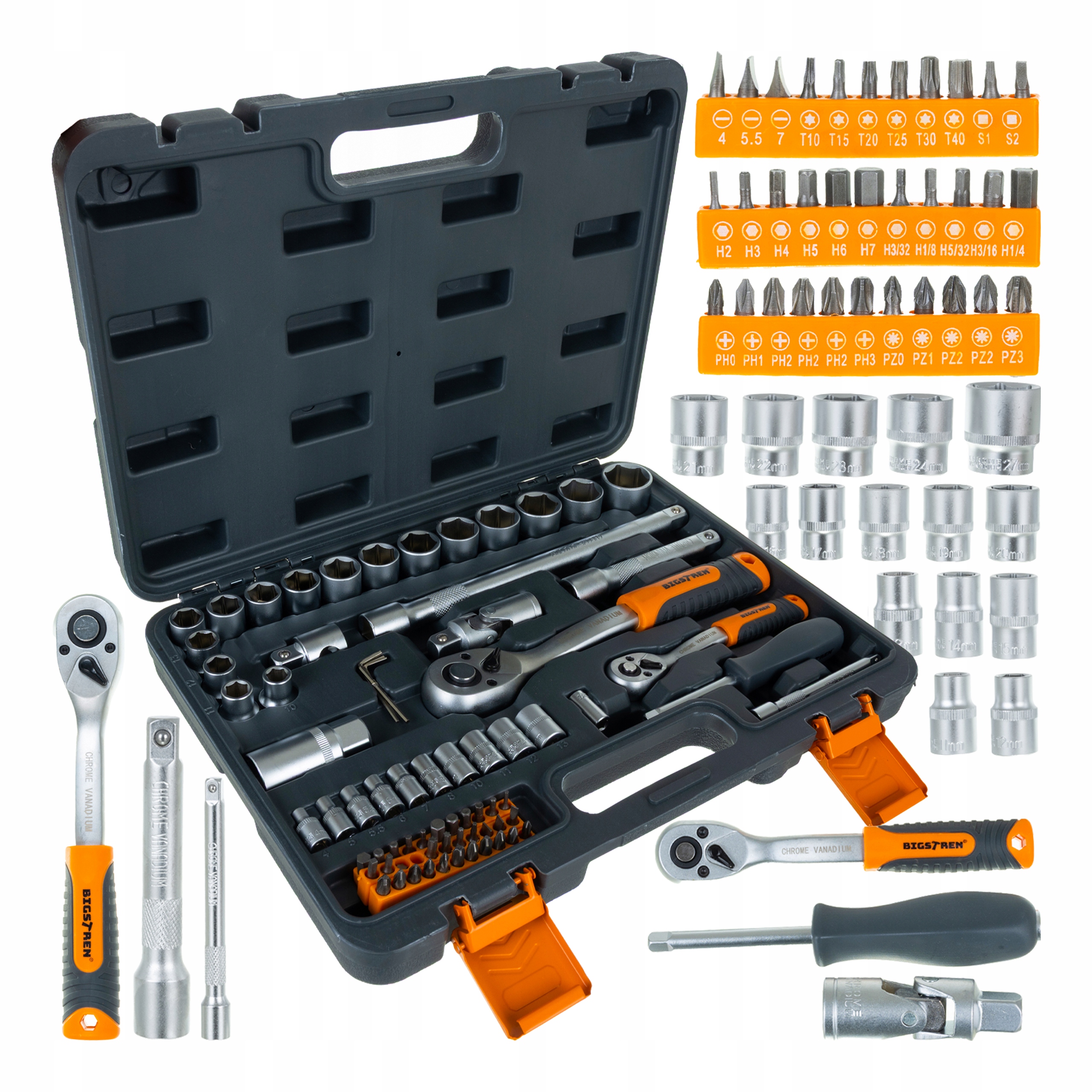 72-osaline tööriistakomplekt kohvris - padrunvõtmete ja otsikute komplekt – Soodukas.Com tööriistakomplekt