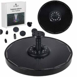 Ujuv päikeseenergial töötav aiapurskkaev LED-valgustusega