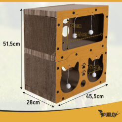 Kahekorruseline kassimaja kraapimisposti ja mänguasjadega Soodukas.Com