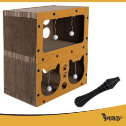 Kahekorruseline kassimaja kraapimisposti ja mänguasjadega Soodukas.Com