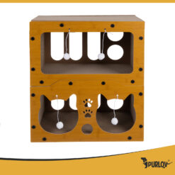 Kahekorruseline kassimaja kraapimisposti ja mänguasjadega Soodukas.Com