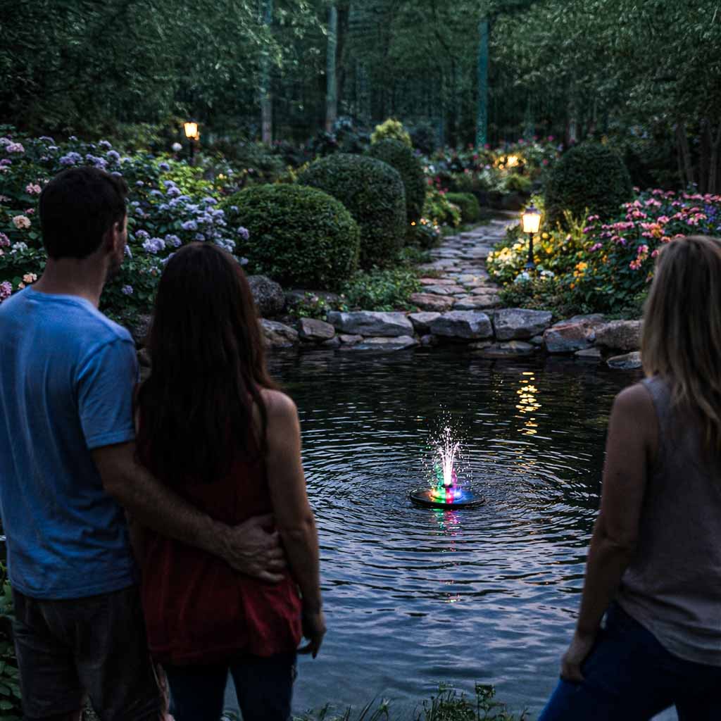 Ujuv päikeseenergial töötav aiapurskkaev LED-valgustusega – Soodukas.Com Ujuv päikeseenergial töötav aiapurskkaev LED-valgustusega - Image 3