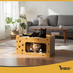 Kahekorruseline kassimaja kraapimisaluse ja mänguasjaga Soodukas.Com