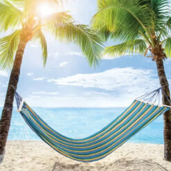 Hamak ogrodowy wzmocniony w paski kolorowy drewno bujak huśtawka 200 x 80 Soodukas.Com