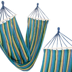Hamak ogrodowy wzmocniony w paski kolorowy drewno bujak huśtawka 200 x 80 Soodukas.Com