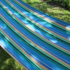 Hamak ogrodowy wzmocniony w paski kolorowy drewno bujak huśtawka 200 x 80 Soodukas.Com