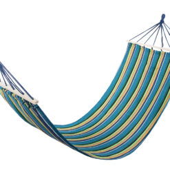 Hamak ogrodowy wzmocniony w paski kolorowy drewno bujak huśtawka 200 x 80 Soodukas.Com