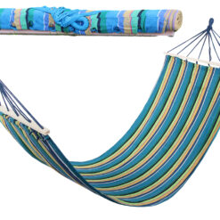 Hamak ogrodowy wzmocniony w paski kolorowy drewno bujak huśtawka 200 x 80 Soodukas.Com