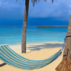 Hamak ogrodowy wzmocniony w paski kolorowy drewno bujak huśtawka 200 x 80 Soodukas.Com