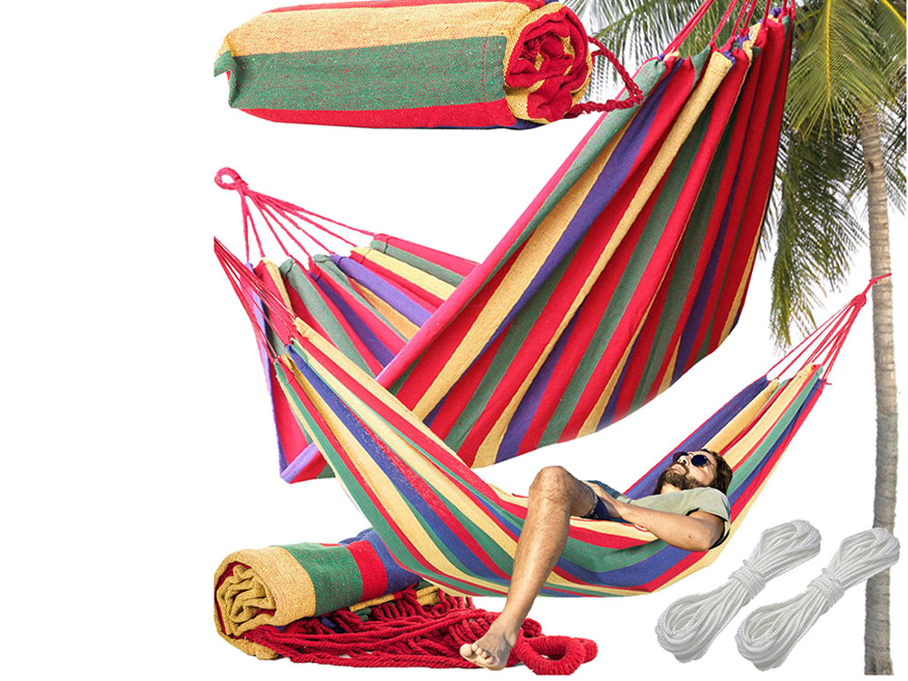 Hamak ogrodowy dwuosobowy xxl turystyczny w paski pokrowiec 200 x 150 duży – Soodukas.Com Hamak ogrodowy dwuosobowy xxl turystyczny w paski pokrowiec 200 x 150 duży - Image 3