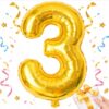 Numbriga õhupall 66cm - nr 3, kuldne Soodukas.Com