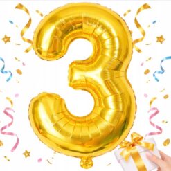 Numbriga õhupall 66cm - nr 3, kuldne