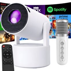 Android TV nutiprojektor LED-valguse, Bluetoothi ja mikrofoniga